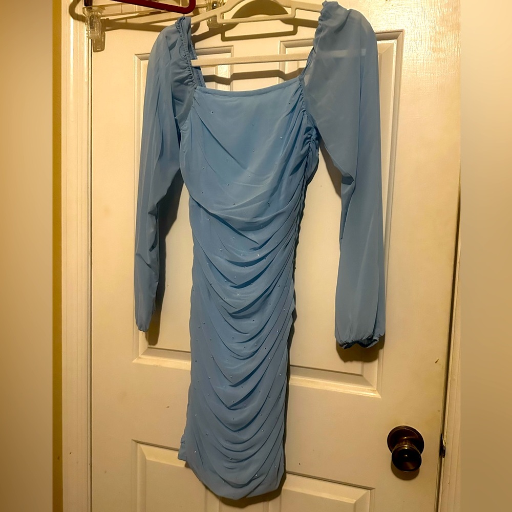 Light blue Short Formal Dress customized with AB stones, Size Small, worn once.